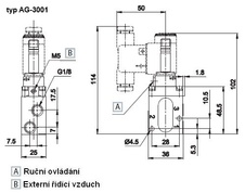 Ventil vakuový 3/2NC G1/8 elektrický - externí řídící vzduch