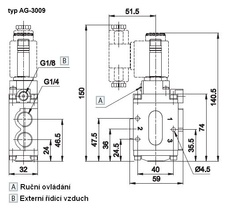 Ventil vakuový 3/2NC G1/4 elektrický - externí řídící vzduch