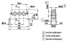 Deska ISO1 G3/8 vstupní horní připojení pro ventily BE a AE