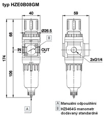 Filtr-regulátor velikost 0 G1/4 manometr
