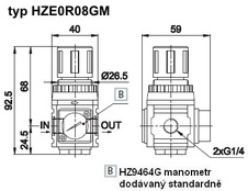 Regulátor velikost 0 G1/4 0,5-8,5 bar manometr