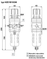 Filtr-regulátor velikost 1 G3/8 manometr