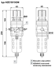 Filtr-regulátor velikost 1 G1/2 manometr