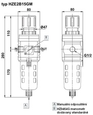 Filtr-regulátor velikost 2 G1/2 manometr