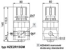 Regulátor velikost 2 G1/2 0,5-8,5 bar manometr