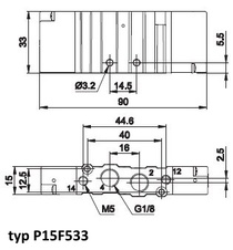 Ventil 5/3PC G1/8 pneumatický - střední poloha pod tlakem