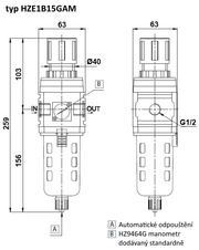 Filtr-regulátor velikost 1 G1/2 automat manometr