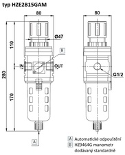 Filtr-regulátor velikost 2 G1/2 automat manometr
