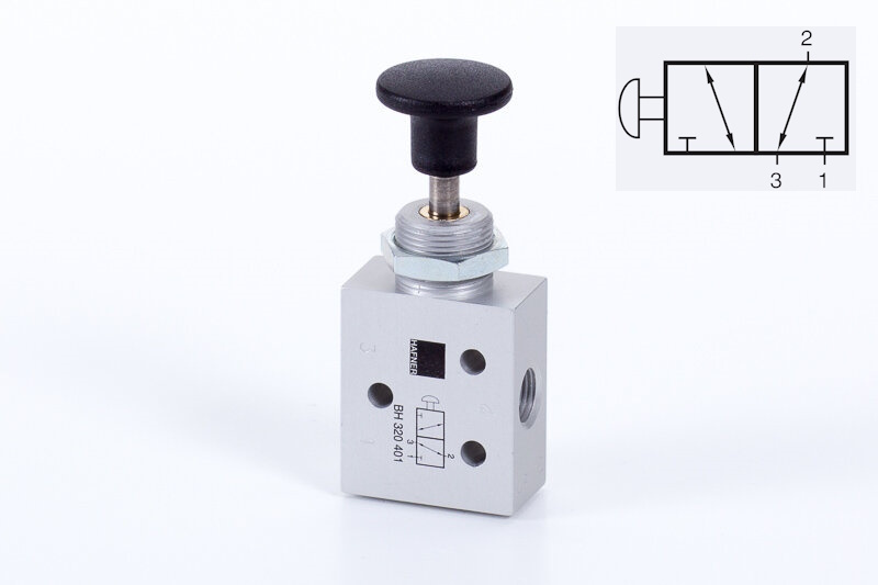 Ventil 3/2 G1/8 tlačítko - aretace (tah - tlak)