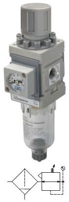 Filtr-regulátor velikost 0 G1/4 poloautomat manometr úchyt