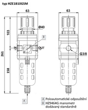 Filtr-regulátor velikost 1 G3/8 poloautomat manometr
