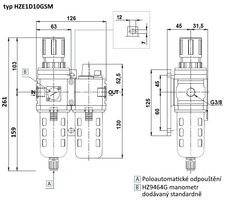 FR+L velikost 1 G3/8 poloautomat manometr