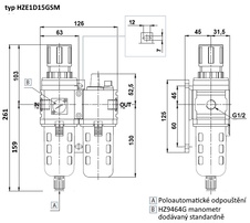FR+L velikost 1 G1/2 poloautomat manometr