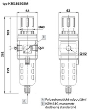 Filtr-regulátor velikost 1 G1/2 poloautomat manometr
